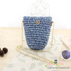 The new mini Crossbody Bag manufacturers selling color woven straw bags bag chain Pearl Beach Bag blue
