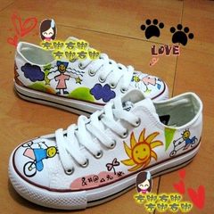 Taiwan Show Luo sent around the big shoes painted zhuanjiaoyudaolove s with hand-painted shoes, canvas shoes Thirty-eight Hand drawing