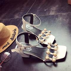 High Heels Sandals, women with a word buckle, fashionable summer and autumn, new fashion sexy, diamond, dew toe, Rome shoes tide Thirty-eight white