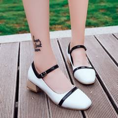 In England and Baotou 2017 new summer sandals female buckle shoes all-match word grandma rough documentary Mary Jane shoes shoes Thirty-eight white