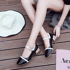 In England and Baotou 2017 new summer sandals female buckle shoes all-match word grandma rough documentary Mary Jane shoes shoes Thirty-eight black