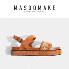 With a casual shoes children summer muffin all-match folk style sandals 2017 new female Thirty-eight Dark brown
