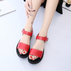 Bestie sandals in summer 2017 new Korean students all-match simple thick bottom beach shoes word buckle shoes Thirty-eight gules