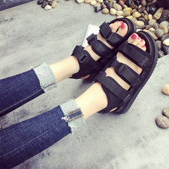 Students in Rome in the summer of 2017 new black shoes with thick soles muffin bottom Velcro all-match sandals female Thirty-eight black