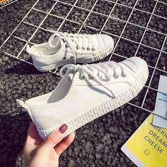 Black and white canvas shoes female students 2017 Korean ulzzang simple white shoe flat shoes all-match Harajuku Thirty-eight white