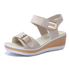 2017 new summer sandals, with a slope with fish mouth shoes size 414243 shoes small code 34 Forty Beige