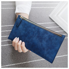 2016 new special offer Ms. Long Wallet nubuck leather zipper bag ladies thin hand bag mobile phone bag bag Navy Blue