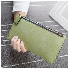 2016 new special offer Ms. Long Wallet nubuck leather zipper bag ladies thin hand bag mobile phone bag bag Grass green