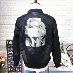 In the autumn of 2017 new Korean black casual long baseball uniform KD all-match PU leather jacket jacket S Monroe, leather, black