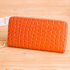 Korean stone pattern, madam, long hand bag, Student Wallet, large capacity Zipper Wallet Orange red