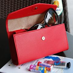 韩国正品Plepic大容量皮革钱包女士长款搭扣手拿包可放太阳眼镜 红色