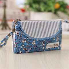 Spring new cross section of hand, carrying 6 inches large screen mobile phone bag, multi layer zero wallet fabric casual female key bag Sky striped flowers