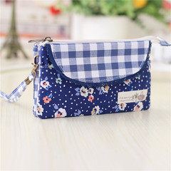 Spring new cross section of hand, carrying 6 inches large screen mobile phone bag, multi layer zero wallet fabric casual female key bag Aquamarine flower