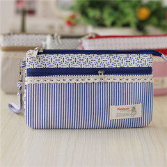Spring new cross section of hand, carrying 6 inches large screen mobile phone bag, multi layer zero wallet fabric casual female key bag Blue lace
