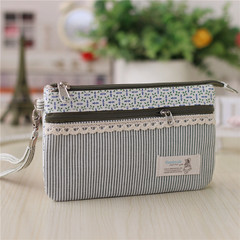 Spring new cross section of hand, carrying 6 inches large screen mobile phone bag, multi layer zero wallet fabric casual female key bag Green lace