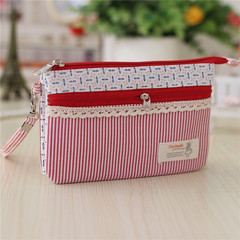 Spring new cross section of hand, carrying 6 inches large screen mobile phone bag, multi layer zero wallet fabric casual female key bag Red lace