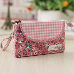 Spring new cross section of hand, carrying 6 inches large screen mobile phone bag, multi layer zero wallet fabric casual female key bag Pink flowers