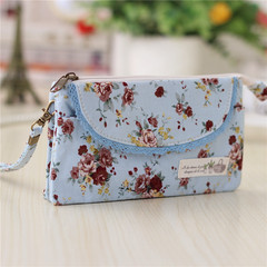 Spring new cross section of hand, carrying 6 inches large screen mobile phone bag, multi layer zero wallet fabric casual female key bag Blue green and red flowers