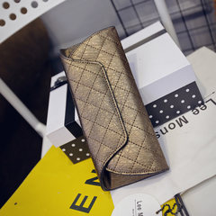 New fashion, simple fashion, Japan and South Korea, dark suction buckle, long wallet, women's hand, trolley, stitching, square cards, bags, zero wallet Golden