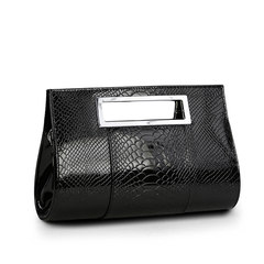 Korean version of the new hand clip bag portable shoulder crocodile embossed patent leather bag bag fashion bright summer black
