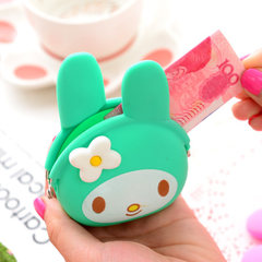 Chao Meng Meng cartoon cute rabbit candy colored silicone wallet Hand Bag Mini key bag men Bag NEW Lake blue