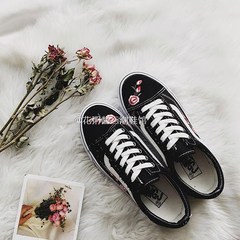 Harajuku wind zipper simple canvas shoes all-match Street casual shoes with little house singles shoes black shoes Thirty-eight black
