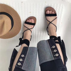 2017 new summer sandals female students all-match a Korean School soft sister word with Rome band girl shoes Thirty-eight black