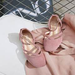The new spring and summer 2017 European style personality square buckle with a Suede Sandals with horseshoe low tide Thirty-eight Pink