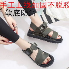 2017 new word strap sandals in summer with coarse female sexy black high-heeled shoes with leather all-match Thirty-eight green
