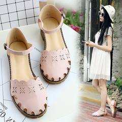 2017 new summer all-match Korean students in Baotou a hollow with sandals thick with female shoe Merchandiser 35 [Standard Code] Pink