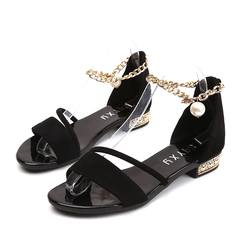 2017 new Korean female summer sandals with low student word for shoe buckle all-match toe pregnant women 39 standard size black