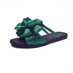 2017 new summer sandals are a female all-match elegant Satin Flower Butterfly word slippers Thirty-eight green