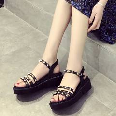 The new summer sandals in summer 2017 new female Korean muffin all-match a thick bottom slip buckle word really cheap Thirty-eight black