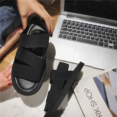 Hong Kong Women's street sandals, flat sandals, ulzzang women's summer, 2017 new soft sister sandals school Thirty-eight black
