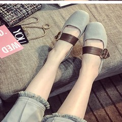 A flat square buckle Mary Jane shoes Retro Shoes Size Women shoe 41-43 grandma summer new all-match Thirty-eight gray
