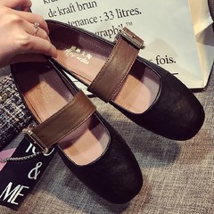 A flat square buckle Mary Jane shoes Retro Shoes Size Women shoe 41-43 grandma summer new all-match Thirty-eight black