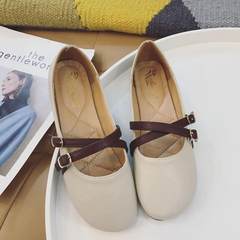 A buckle shoes grandma shallow mouth flat shoes female summer 2017 new Korean all-match Doug Maryja pregnant women shoes Thirty-eight Milky white
