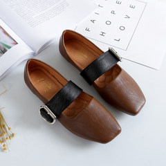 Grandma shoes spring flat word buckle retro Mary Jane shoes with Korean code shoes all-match 41-43 Thirty-eight brown