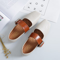 Grandma shoes spring flat word buckle retro Mary Jane shoes with Korean code shoes all-match 41-43 Thirty-eight Beige