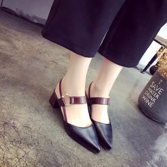 2017 new female summer sandals Mary Jane shoes Baotou students all-match word buckle pointed shoes with thick shoes Merchandiser Thirty-eight black