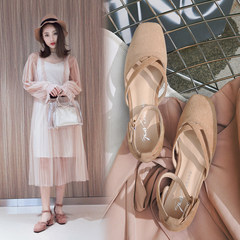 In the summer of 2017 new female sandals shoes suede shoes with a thick Baotou square buckle straps shoes 35 standard code number early pat premature Semipermeable Silver