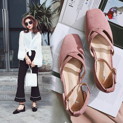 In the summer of 2017 new female sandals shoes suede shoes with a thick Baotou square buckle straps shoes 35 standard code number early pat premature Pink