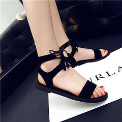 2017 new European word slippers leather flat shoes frosted sandals summer tassel. Thirty-eight black