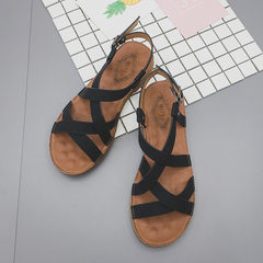 Rome summer sandals female 2017 new students a Korean word buckle cross straps slippers sandals simple Thirty-eight black