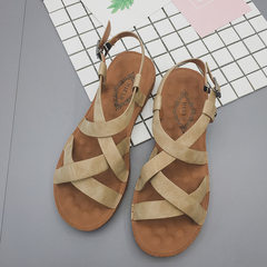 Rome summer sandals female 2017 new students a Korean word buckle cross straps slippers sandals simple Thirty-eight Beige