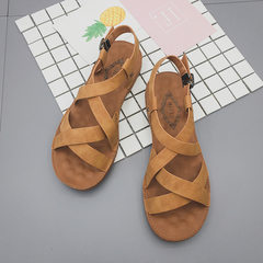 Rome summer sandals female 2017 new students a Korean word buckle cross straps slippers sandals simple Thirty-eight Light brown