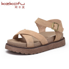Ke Kafu 2017 female new summer sandals all-match word buckle shoes waterproof leather flat shoes Thirty-eight Semipermeable Silver