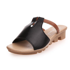 In the summer of 2017 new women slippers slope root all-match Korean white wear sandals sandals in Muffin Thirty-eight black
