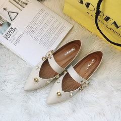 Baotou summer sandals female 2017 new diamond tip a Korean word all-match buckle Mary Jane shoes Thirty-eight Beige