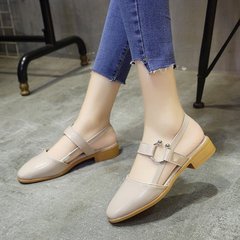 Baotou summer sandals female 2017 new Korean students with a all-match square buckle Mary Jane shoes rough documentary 39 standard size Light pink
